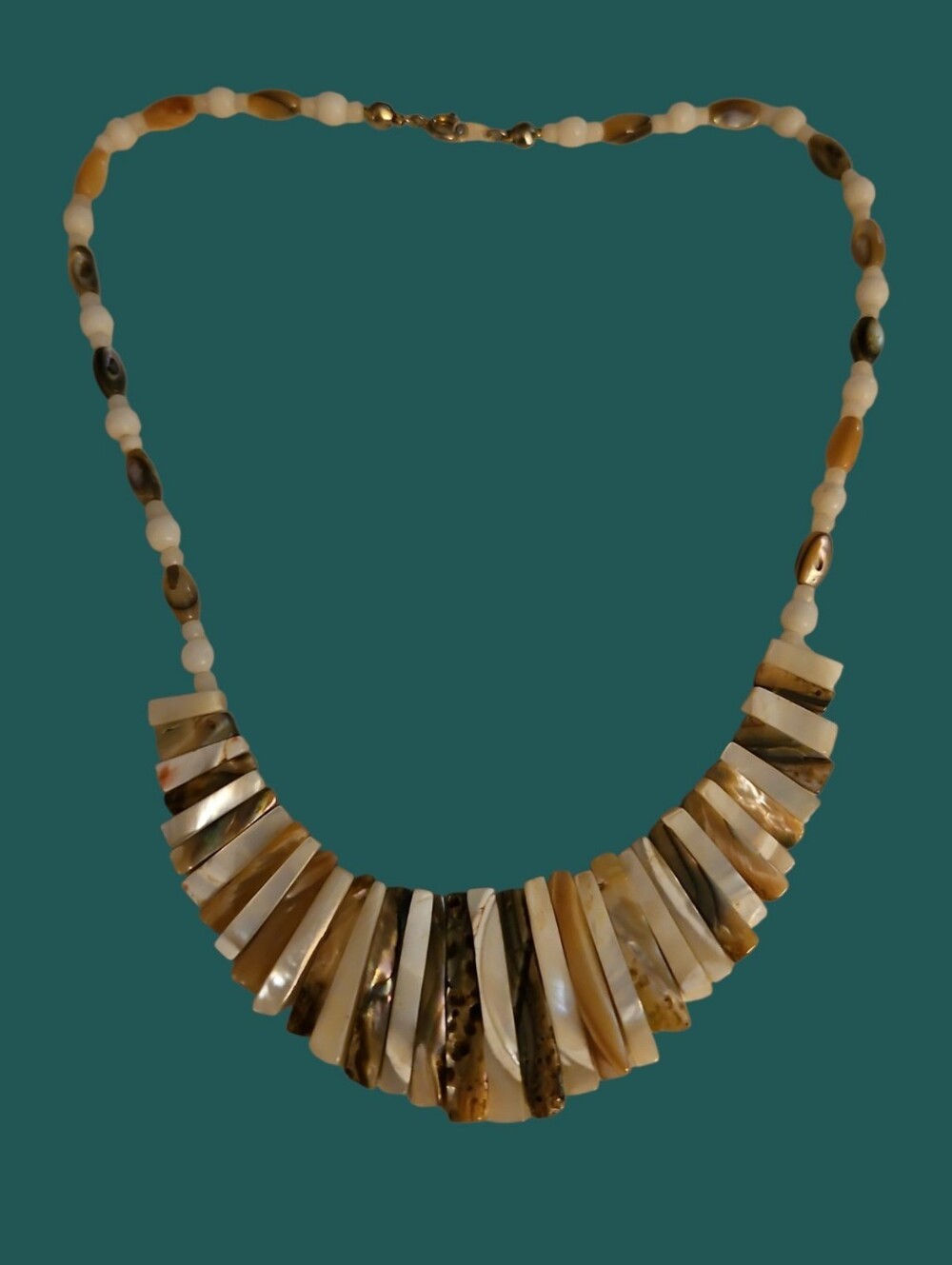 Vintage Art Deco Shell and Mother-of-Pearl Statement Bib Necklace